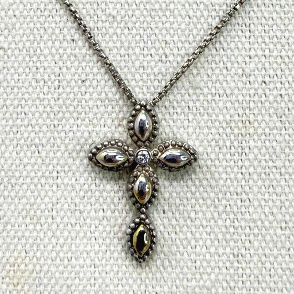 Charles Krypell 18k Gold & Sterling Silver Diamond Cross Necklace